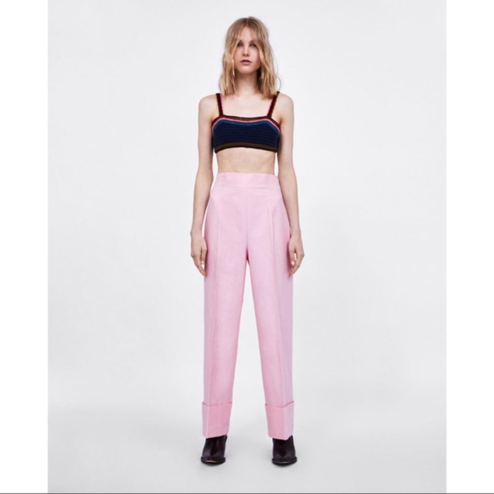 Zara | Wide Leg High Waisted Pants Pink Linen